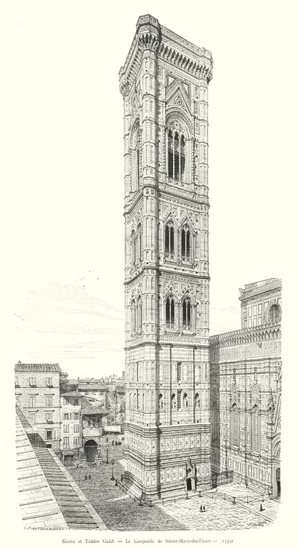 Giotto und Taddeo Gaddi, Der Glockenturm von Santa Maria del Fiore (Stich) von Italian School