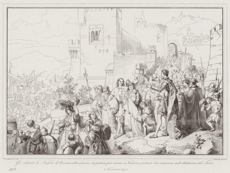 Die Bewohner von Napoli di Romania verlassen ihre Heimat und ziehen nach Venedig von Italian School