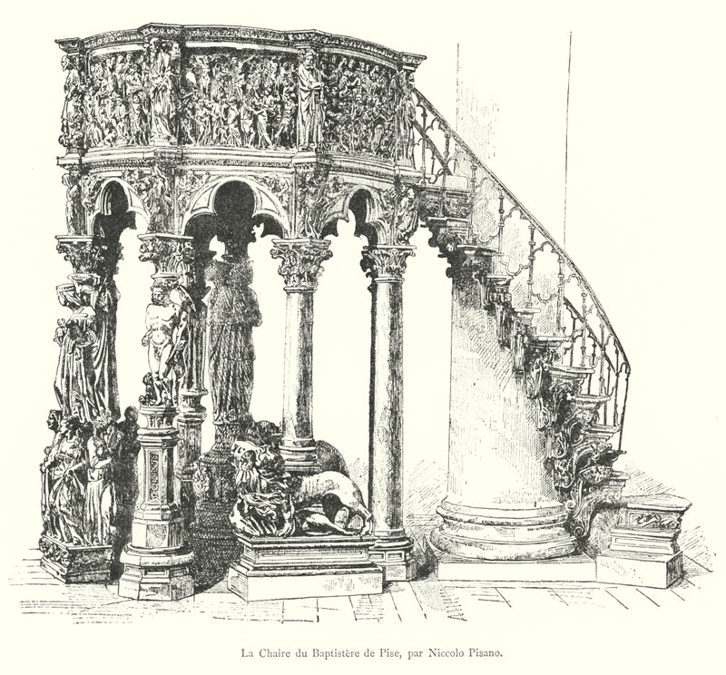 Die Kanzel des Baptisteriums von Pisa, von Niccolo Pisano (Gravur) von Italian School