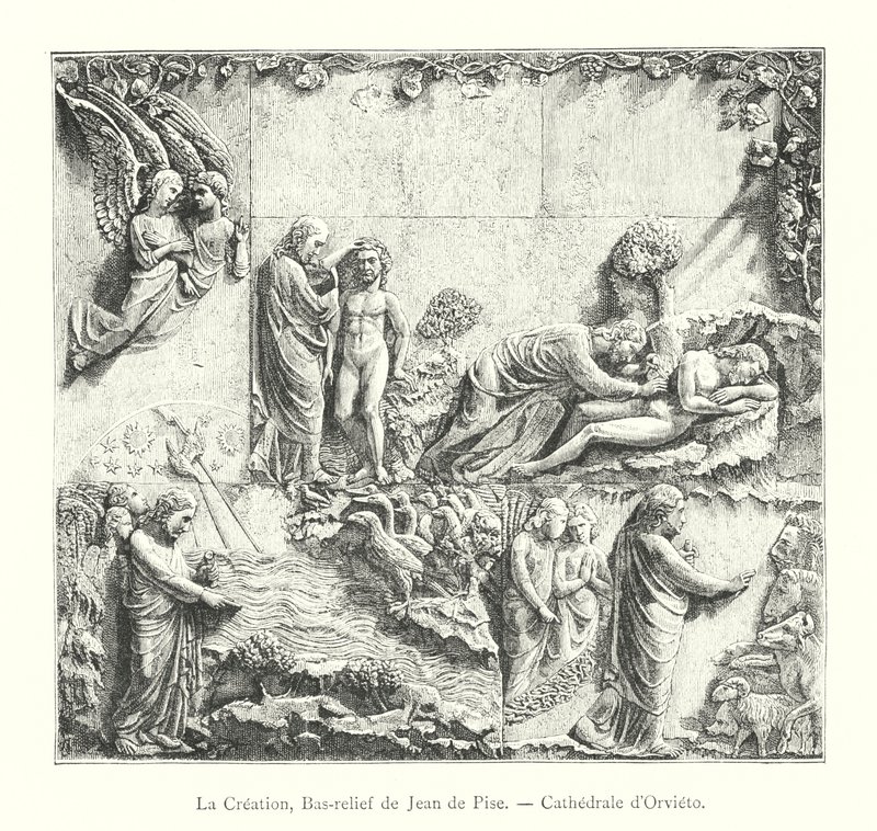 Die Schöpfung, Basrelief von Giovanni Pisano, Kathedrale von Orvieto (Stich) von Italian School