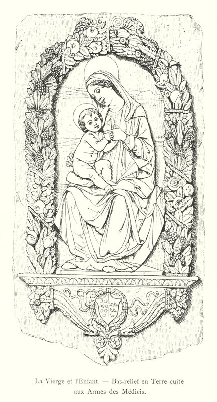 Die Jungfrau und das Kind, Terrakotta-Relief mit den Wappen der Medicis (Stich) von Italian School