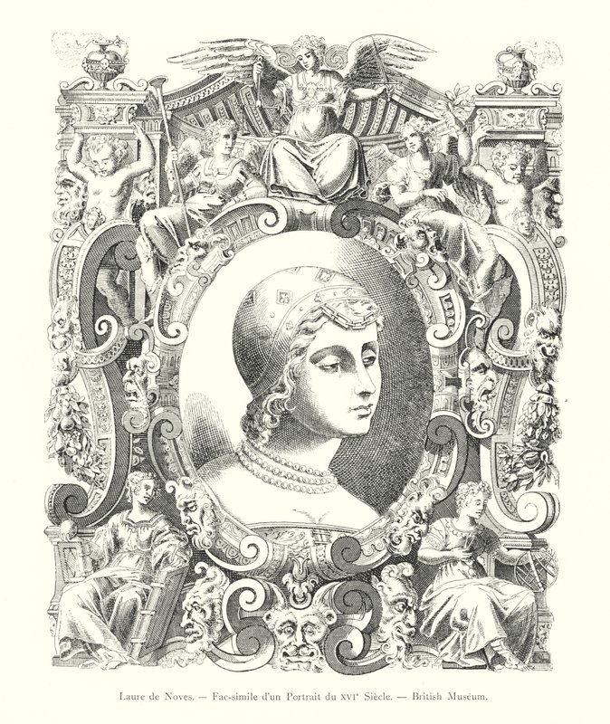 Laura de Noves, Faksimile eines Porträts aus dem 16. Jahrhundert, British Museum (Gravur) von Italian School
