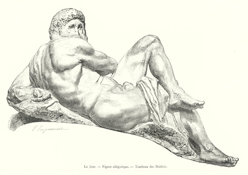 Der Tag, allegorische Figur, Grabmal der Medici (Gravur) von Italian School