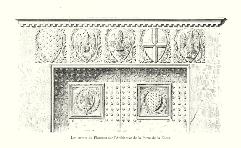 Die Waffen von Florenz auf dem Architrav des Zecca-Tores (Stich) von Italian School
