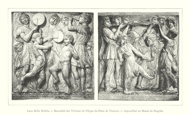 Luca Della Robbia, Basreliefs der Tribünen der Orgel des Doms von Florenz, heute im Bargello-Museum (Stich) von Italian School