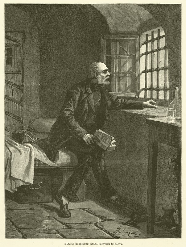 Mazzini, Gefangener in der Festung Gaeta (Gravur) von Italian School