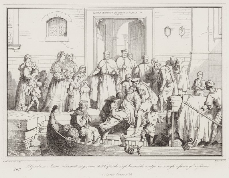 S. Girolamo Miani wird zur Leitung des Krankenhauses der Unheilbaren berufen und nimmt Waisen und Kranke auf von Italian School