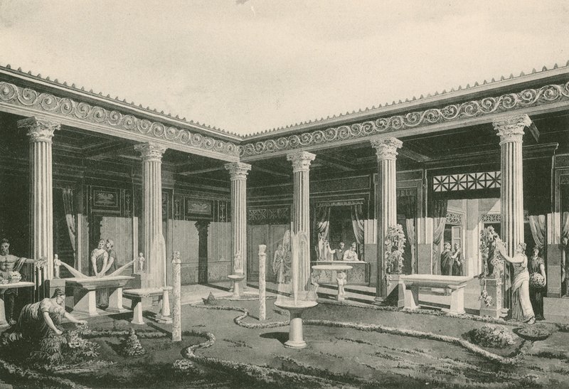 Das Viridarium im Haus der Vettii. Wie es war (Gravur) von Italian School