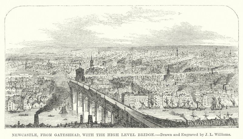 Newcastle, von Gateshead aus, mit der High Level Bridge von J.L. (after) Williams