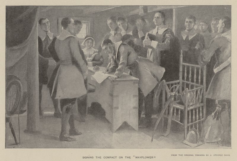 Unterzeichnung des Vertrags auf der "Mayflower" von J. (after) Steeple Davis