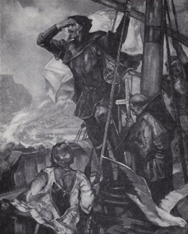 Portugiesischer Entdecker Vasco da Gama sichtet das Kap der Guten Hoffnung auf seiner Reise nach Indien von J. H. Amschewitz