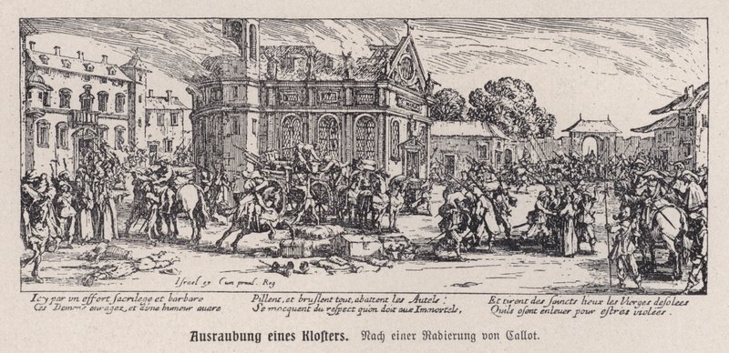 Zerstörung eines Klosters während des Dreißigjährigen Krieges von Jacques (after) Callot