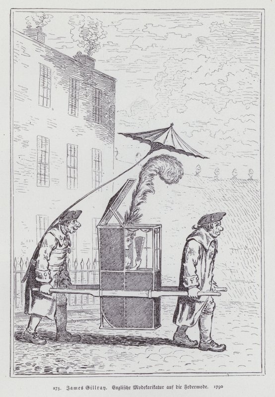 Englische Karikatur, die die Mode für Frauen mit Federkopfschmuck verspottet von James (after) Gillray