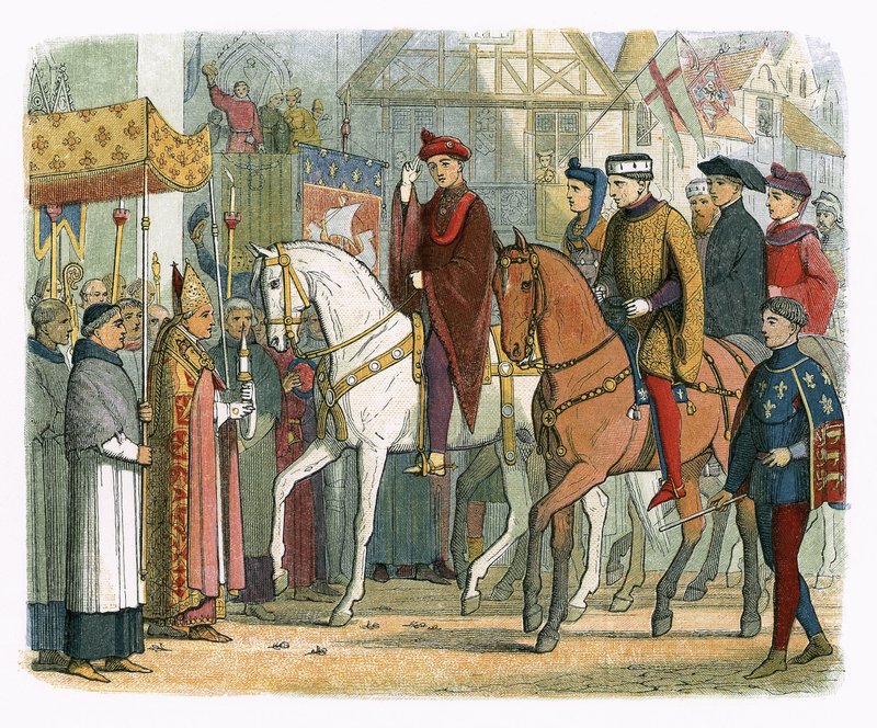 König Karl VI. von Frankreich und Heinrich V. werden vom Klerus begrüßt von James William Edmund Doyle