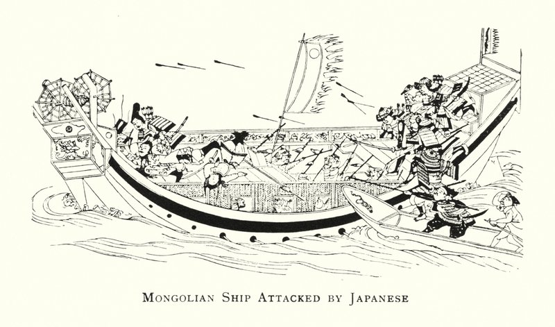 Mongolisches Schiff von Japanern angegriffen von Japanese School