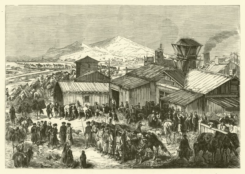 Russischer Handelsposten in Kaschgar (Gravur) von Jean Baptiste Henri Durand Brager