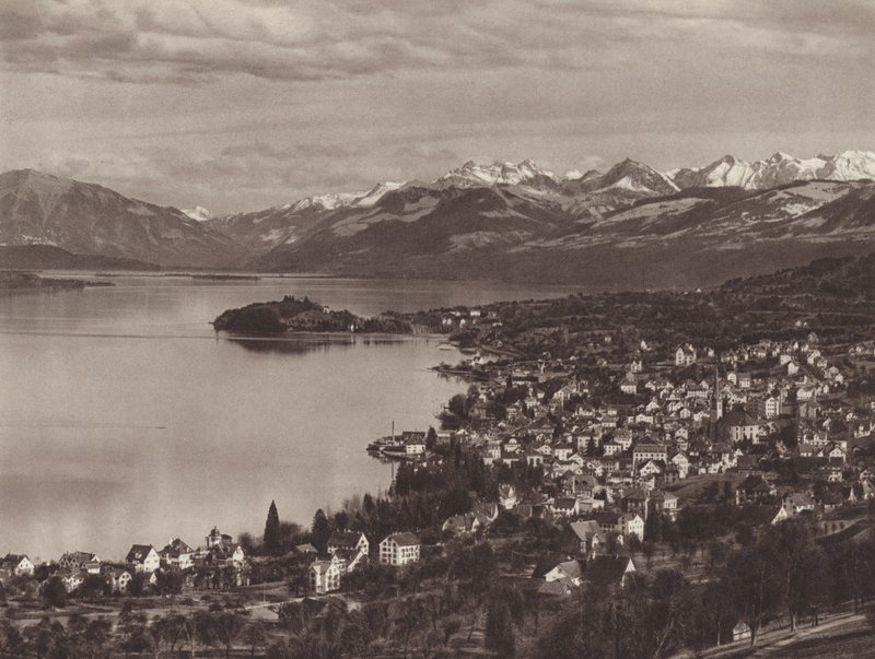 Schweiz: Der Zürichsee, Horgen, die Au und die Alpen von Jean Gaberell