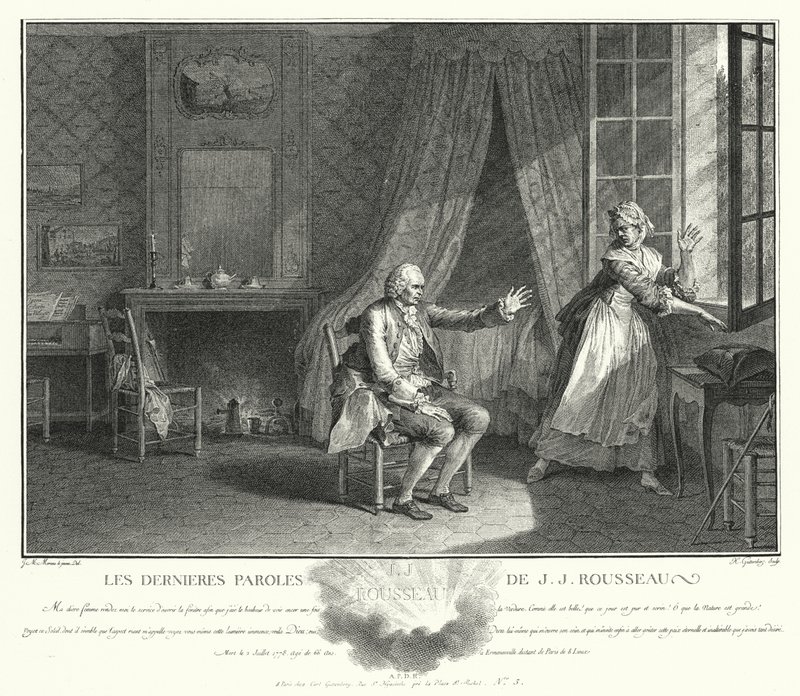 Die letzten Worte von Jean-Jacques Rousseau (Stich) von Jean Michel the Younger Moreau