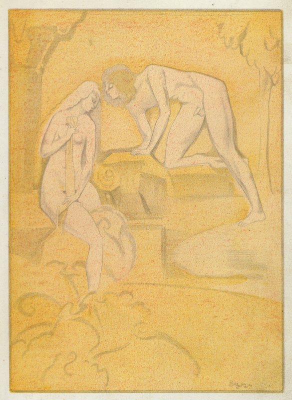 Die Liebesbücher von Ovid: Solche Küsse wie Phoebus Diana gibt (Farblithografie) von Jean de Bosschere