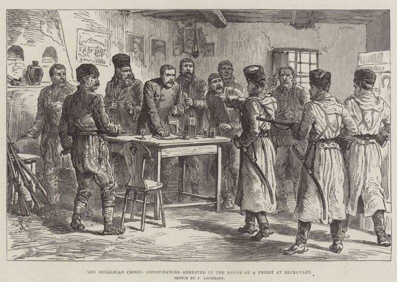 Die bulgarische Krise, Verschwörer im Haus eines Priesters in Beckovazt verhaftet von Johann Nepomuk Schonberg