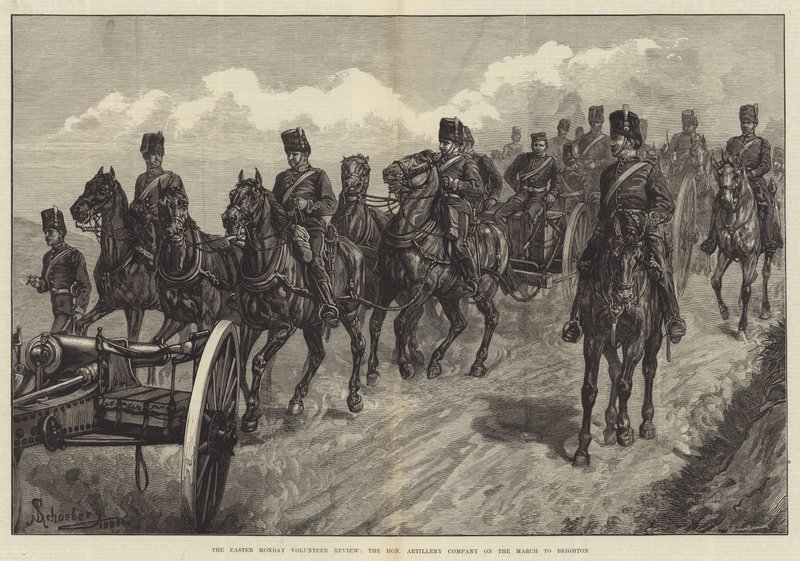 Die Oster-Montag-Freiwilligenparade, die Ehrenwerte Artillerie-Kompanie auf dem Marsch nach Brighton von Johann Nepomuk Schonberg