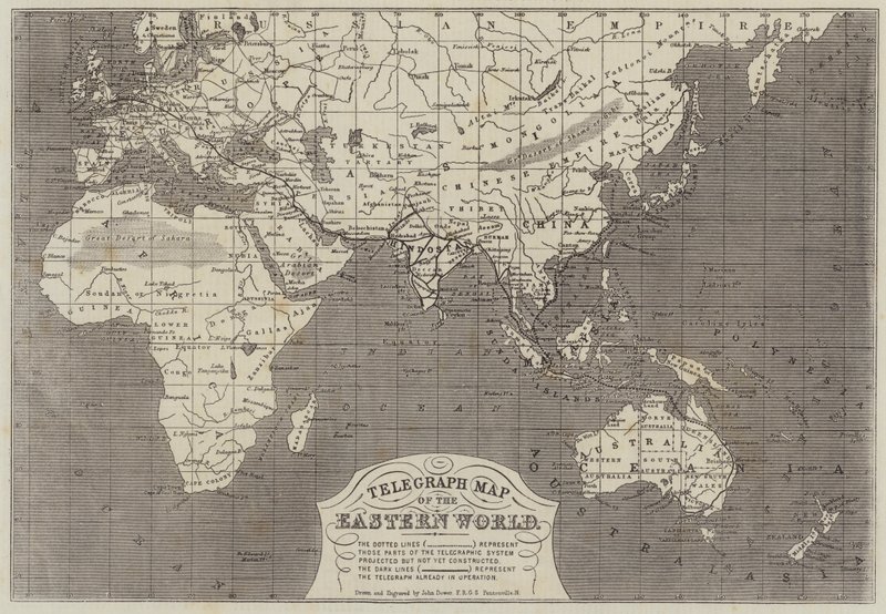 Telegraphenkarte der östlichen Welt von John Dower
