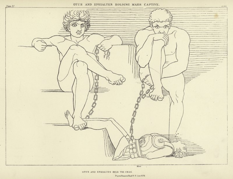 Otus und Ephialtes halten Mars gefangen von John Flaxman