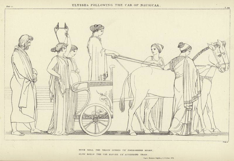 Odysseus folgt dem Wagen von Nausikaa von John Flaxman