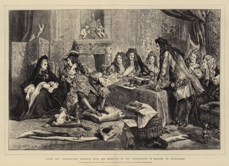 Ludwig XIV., der in den Apartments von Madame de Maintenon mit seinen Ministern Geschäfte abwickelt von John Gilbert