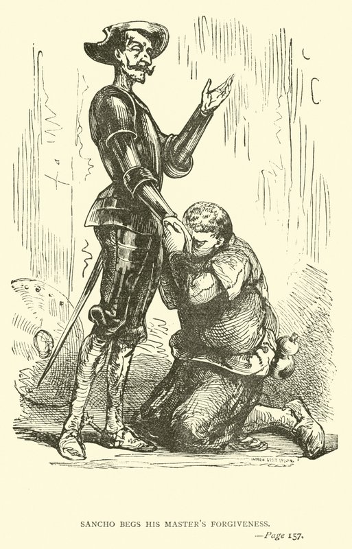 Sancho bittet um Vergebung seines Meisters von John Gilbert