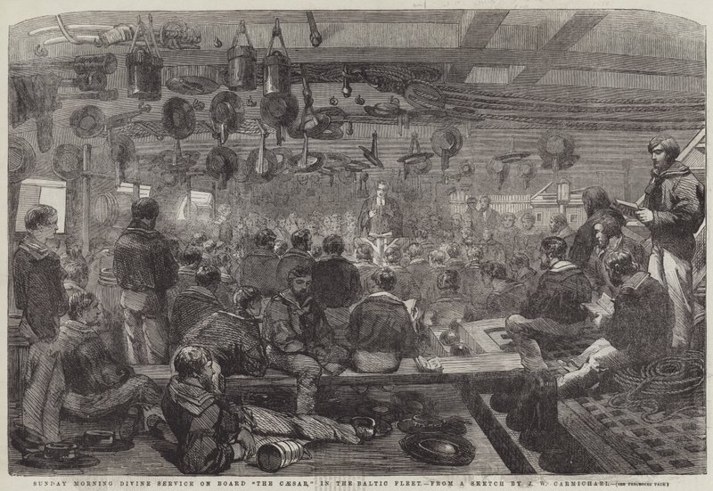 Gottesdienst am Sonntagmorgen an Bord der Caesar in der Ostseeflotte von John Wilson Carmichael