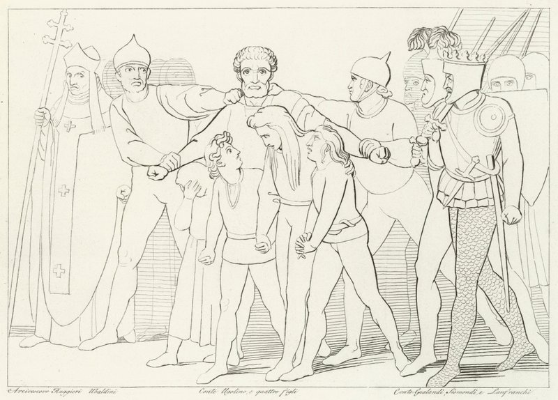 Graf Ugolino ergriffen, Inferno, Gesang 33 (Gravur) von John (after) Flaxman