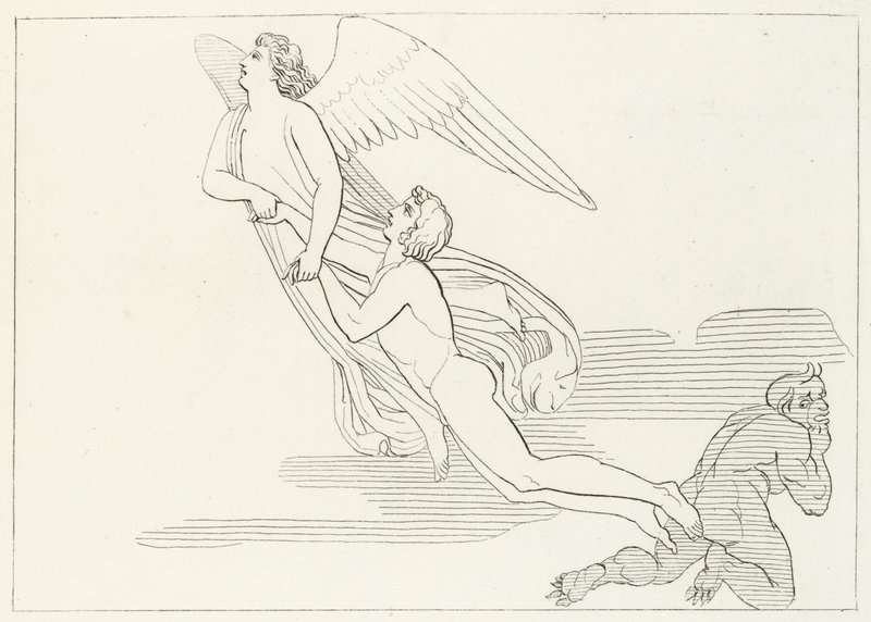 Die Befreiung von Buonaconte, Fegefeuer, Gesang 5 (Gravur) von John (after) Flaxman