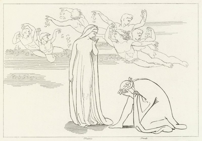 Der Abstieg von Beatrice, Fegefeuer, Gesang 30 (Gravur) von John (after) Flaxman