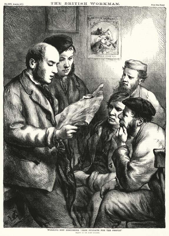 Arbeiter diskutieren "Freie Sonntage für das Volk" von John (after) Gilbert