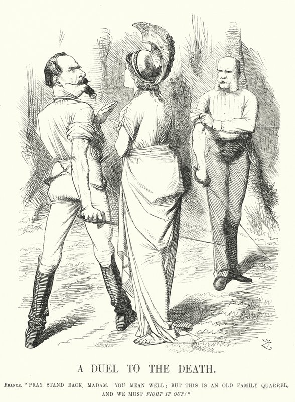 Punch-Karikatur: Ein Duell auf Leben und Tod - der Deutsch-Französische Krieg (Gravur) von John (after) Tenniel