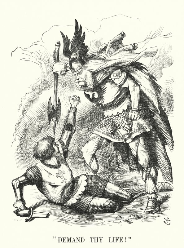 Karikatur: Fordere dein Leben! - Frankreichs Niederlage im Deutsch-Französischen Krieg (Gravur) von John (after) Tenniel