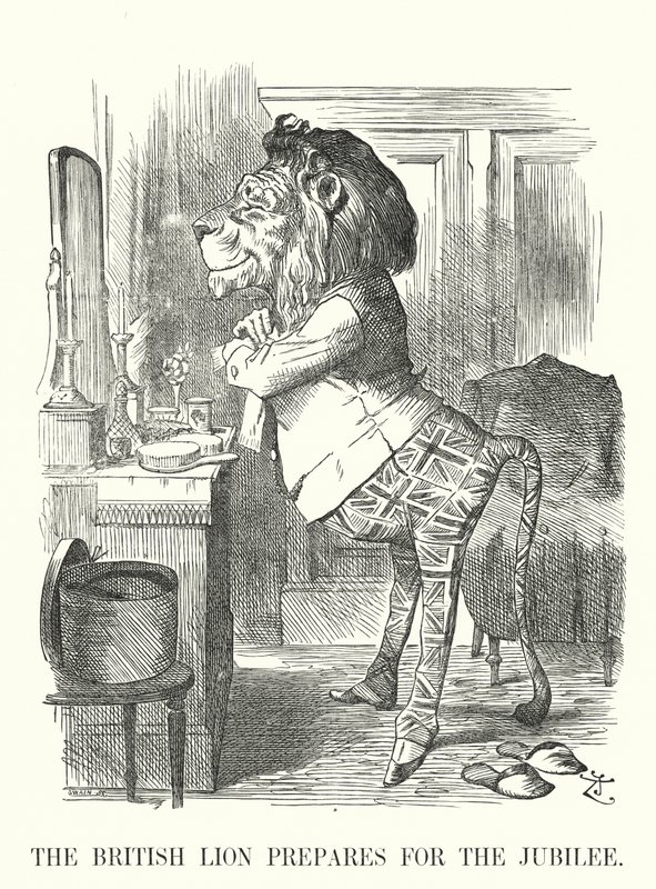 Der britische Löwe bereitet sich auf das Jubiläum vor - Goldenes Jubiläum von Königin Victoria von John (after) Tenniel
