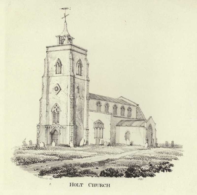 Die Kirche St. Andrew im Dorf Holt von John Berney Ladbrooke