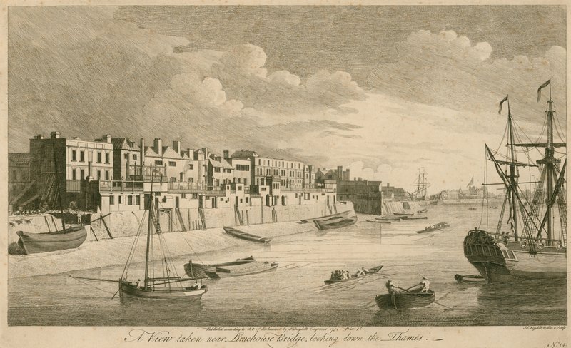 Eine Ansicht in der Nähe der Limehouse-Brücke, Blick auf die Themse von John Boydell