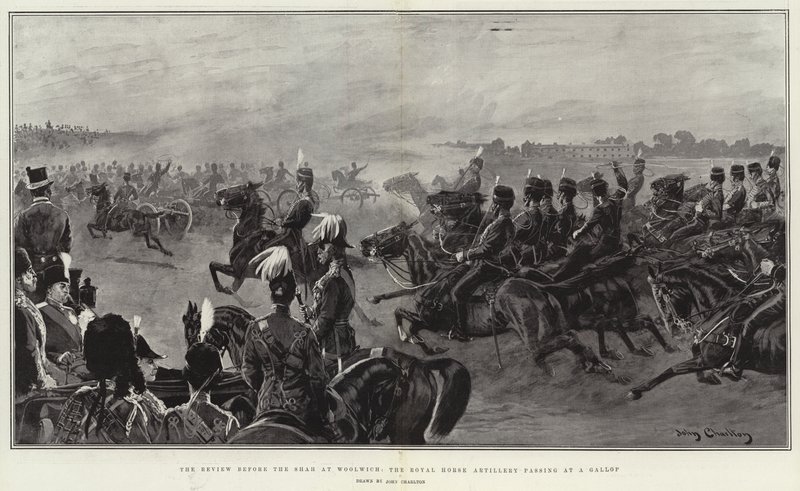 Die Parade vor dem Schah in Woolwich, die königliche Pferdeartillerie im Galopp von John Charlton