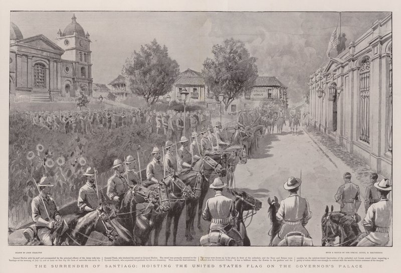 Die Kapitulation von Santiago, Hissen der US-Flagge auf dem Gouverneurspalast von John Charlton