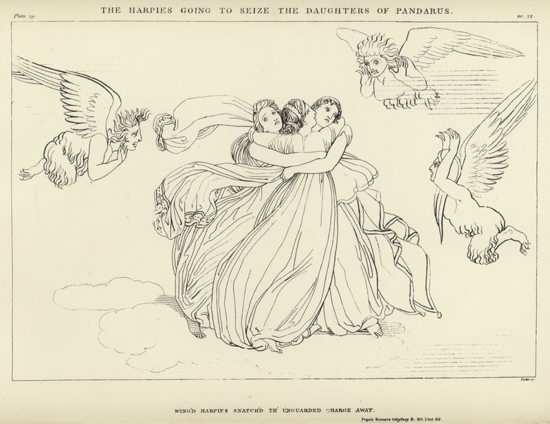 Die Harpyien gehen, um die Töchter des Pandarus zu ergreifen von John Flaxman