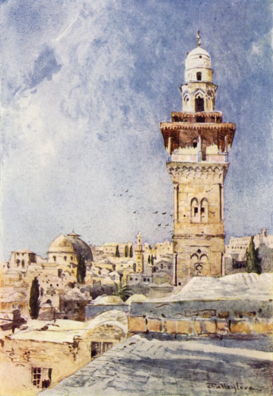 Ein Minarett in der nordwestlichen Ecke des Tempelbereichs von John Fulleylove