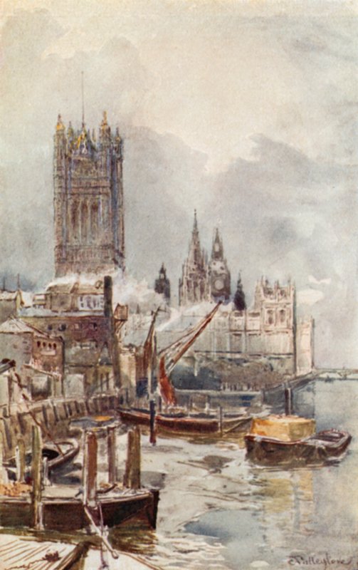 Die neuen Parlamentsgebäude, vom Fluss aus gesehen von John Fulleylove