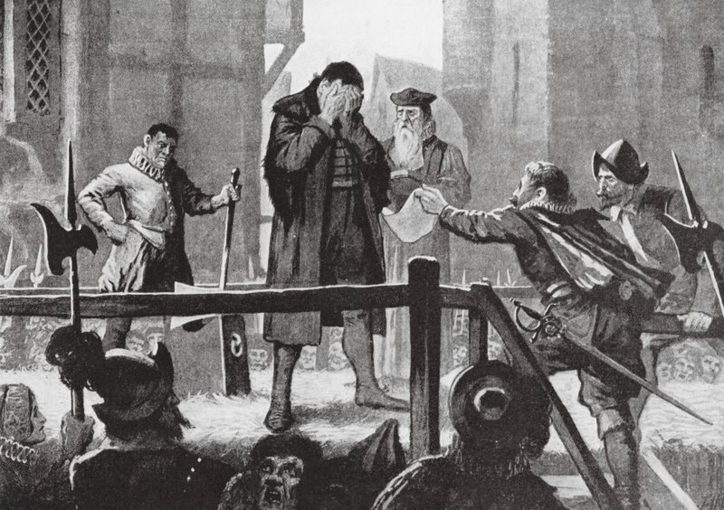 Griffenfeldts Begnadigung auf dem Schafott (Lithografie) von John Harris Valda