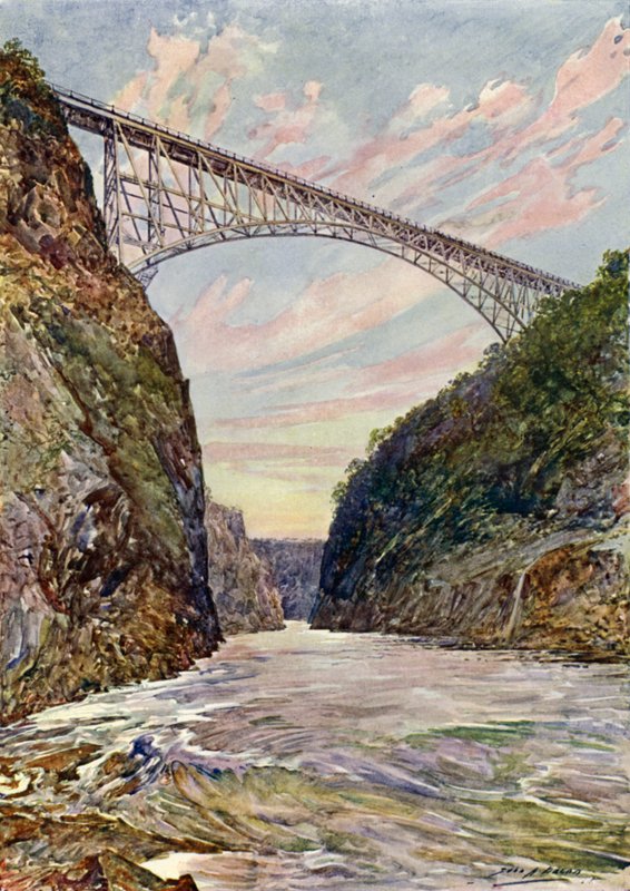 Die Brücke über die Victoriafälle, Rhodesien von John Henry Frederick (after) Bacon