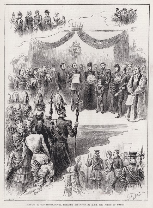 Eröffnung der Internationalen Fischereiausstellung durch HRH den Prinzen von Wales (Gravur) von John Jellicoe