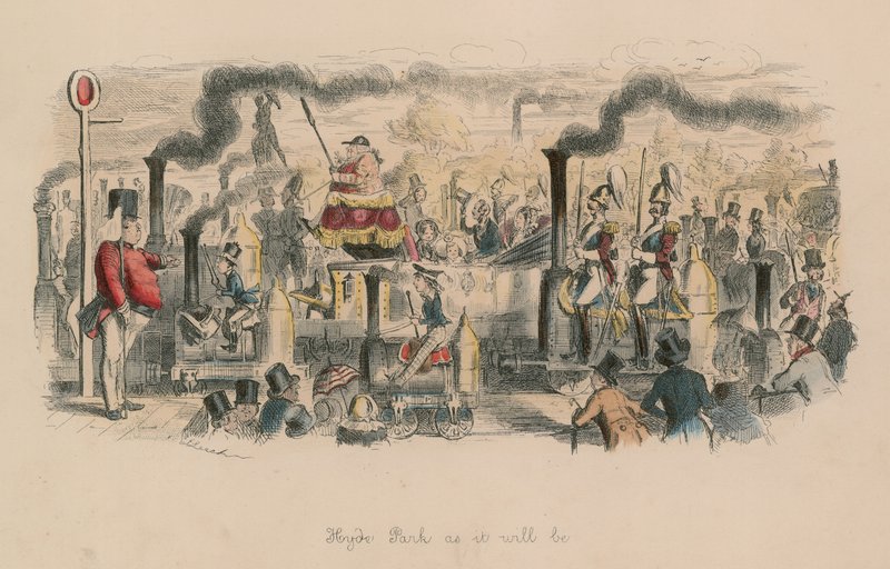 Hyde Park, wie er sein wird (farbiger Stich) von John Leech