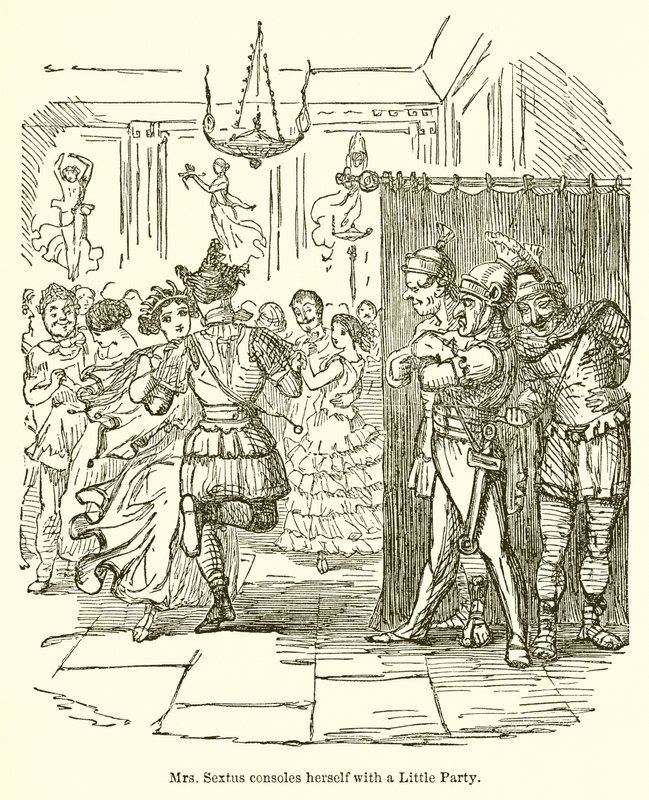 Mrs. Sextus tröstet sich mit einer kleinen Party von John Leech